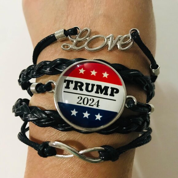 2 PCS Trump 2024 Fashion Jewelry Infinity Love PU  Multi Layer Braided Bracelets - Picture 1 of 7
